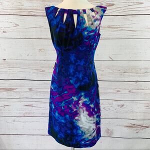 Worthington sheath dress keyhole neckline blue